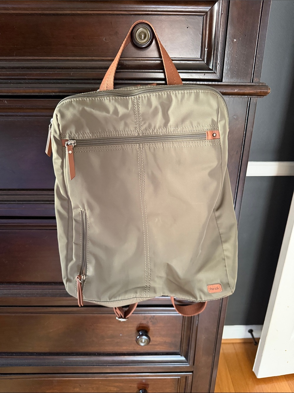 The Sak Olive Green Backpack with Tan Accents